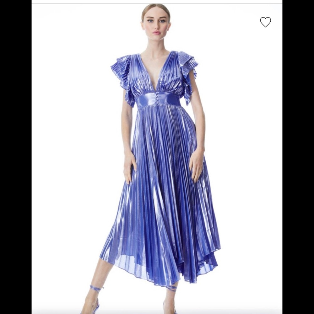 5X “HOST PICK” Alice + Olivia Niesha Glossy Pleated Midi Dress